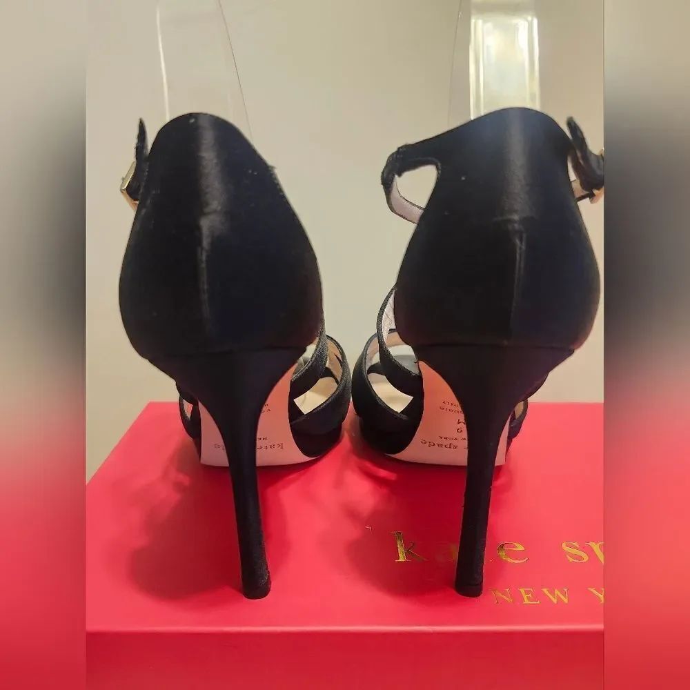 Kate Spade New York Black Satin Strappy Stiletto Sandals Sz.9 Ret. $378 - Picture 5 of 9